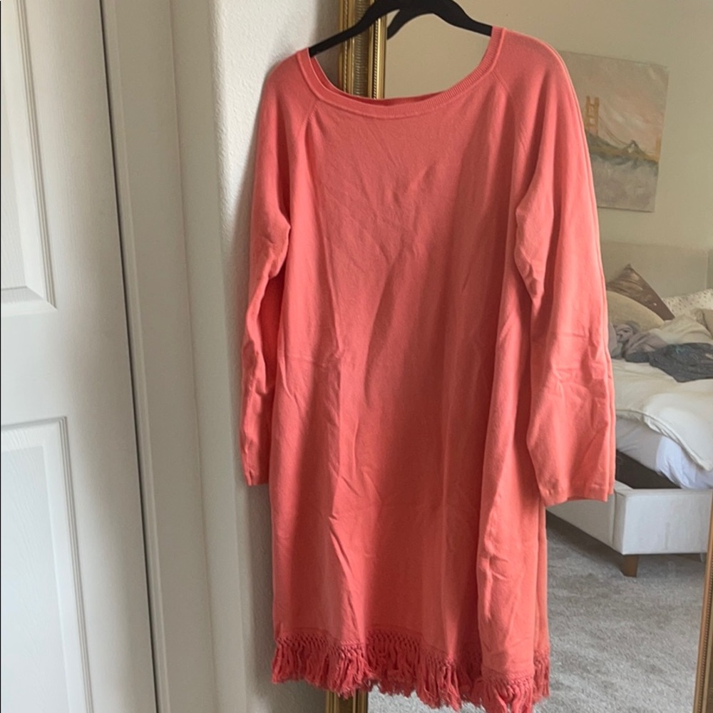 Coral STS sweater dress with fringe details